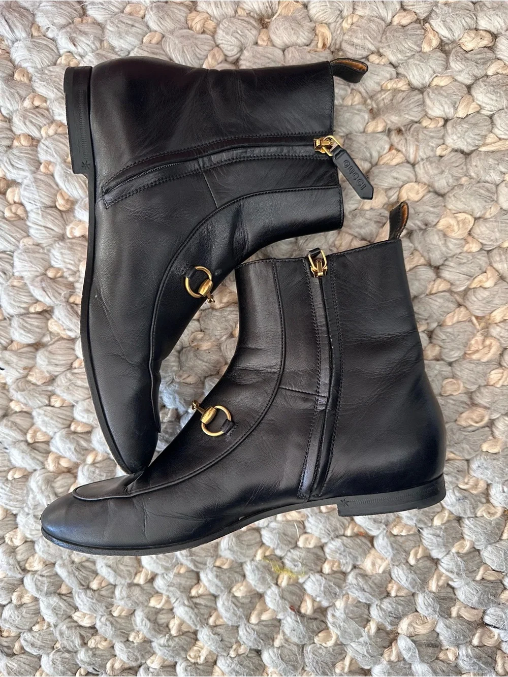 Gucci New Jordaan Black Leather Horsebit Short Chelsea Ankle Bootie Boot 37